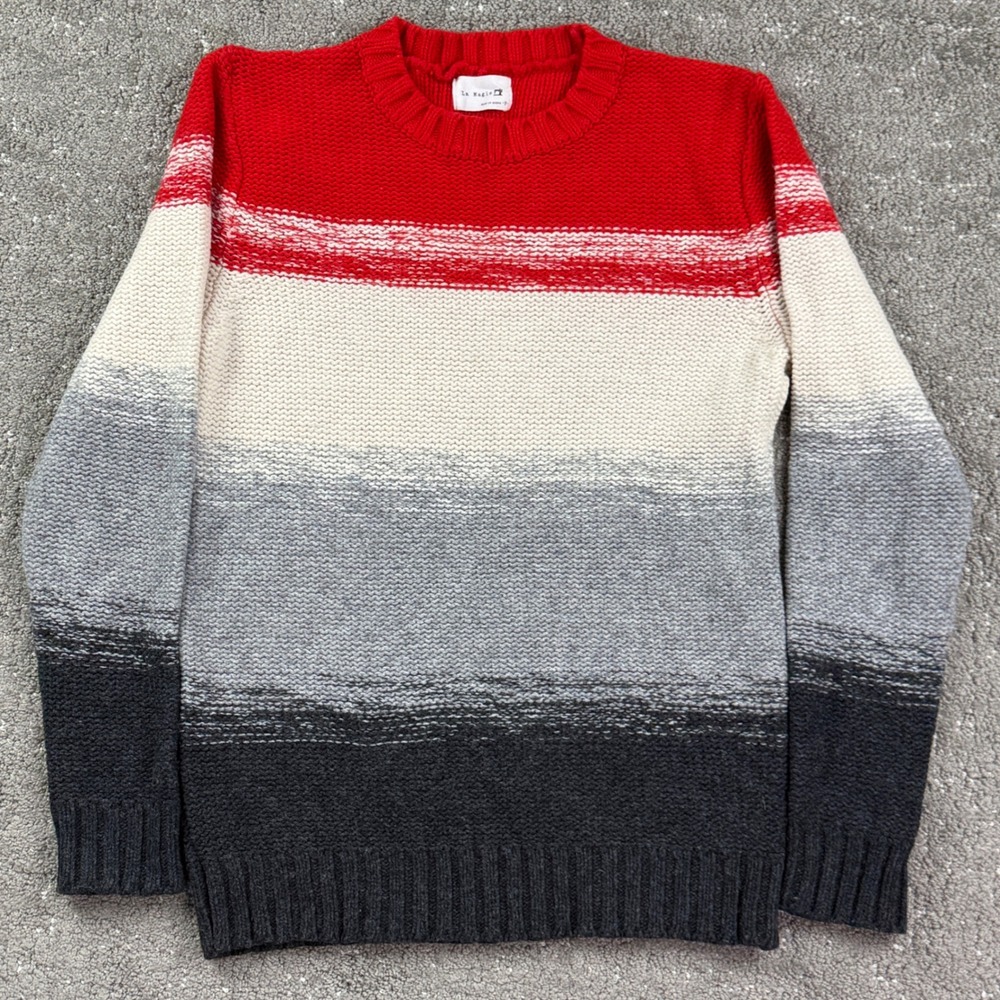 Retro Colorblock Ombre Knit Sweater Womens S Red Gray La Magie Made in Korea